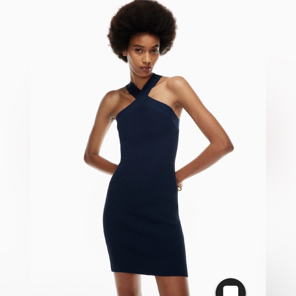 Aritzia Babaton Black Criss Cross Ribbed Sculpt Knit Halter Dress